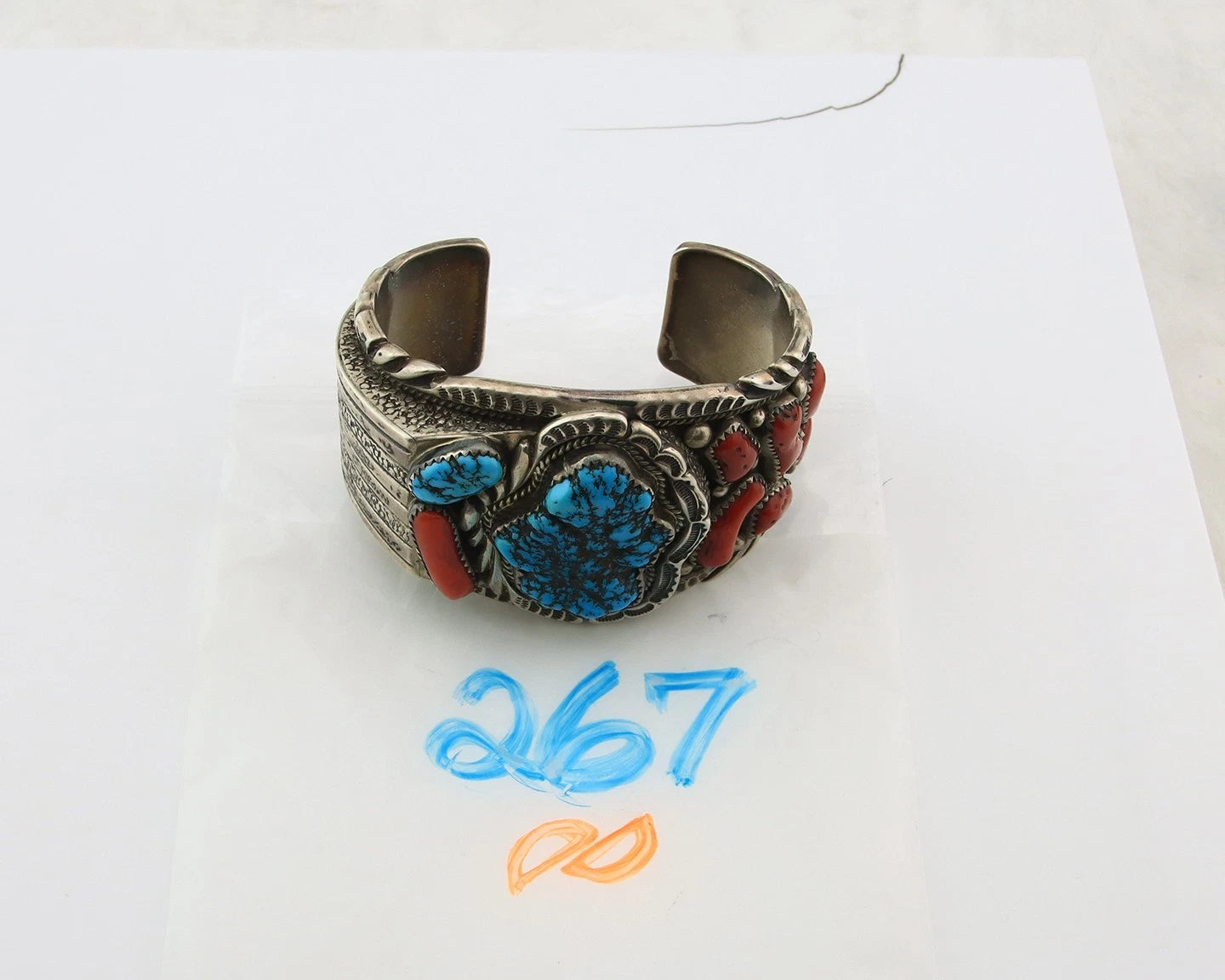 Navajo Cuff Bracelet Sterling Silver Natural Gemstone Vintage Signed ST