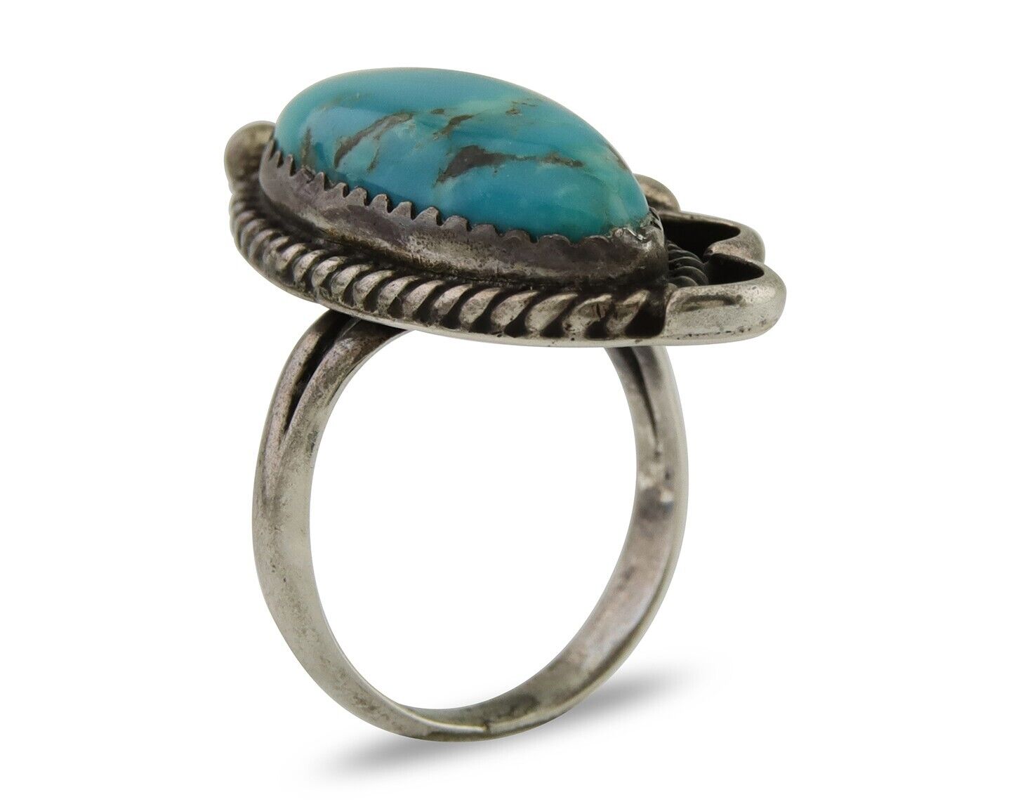 Navajo Ring .925 Silver Blue Turquoise Artist Signed HM C.80's