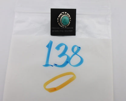 Navajo Tie Tack 925 Silver Natural Mined Turquoise Native American Artist C.80's