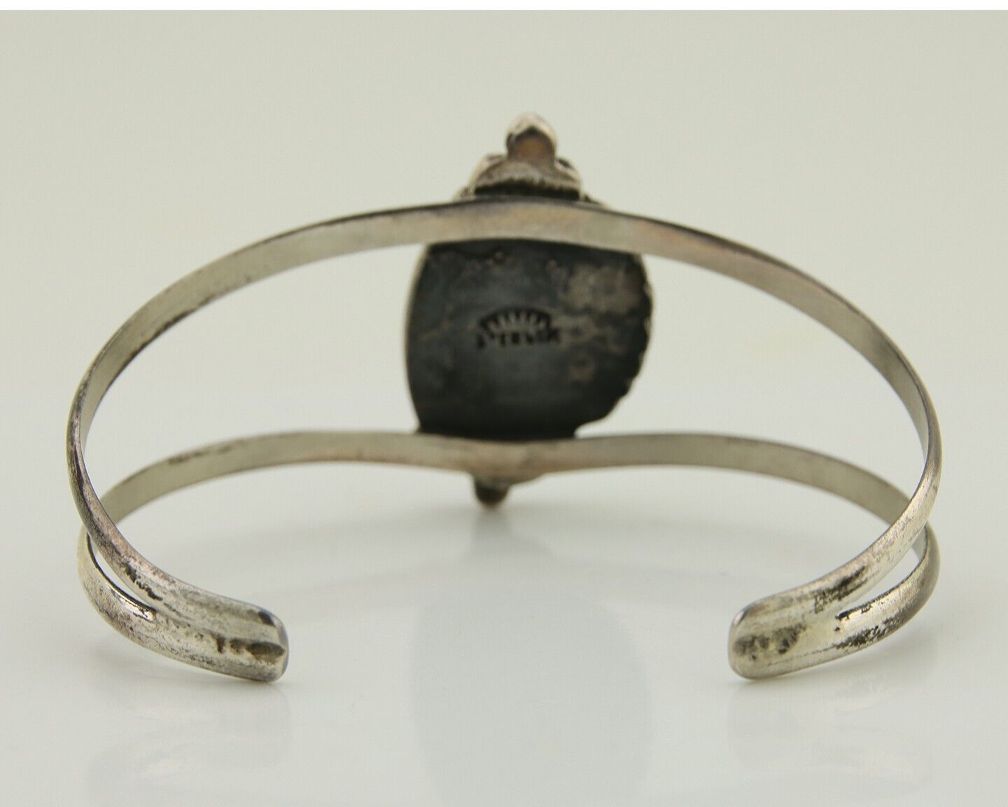 Navajo Hand Stamped Cuff Bracelet Turquoise 925 Silver Signed Sunrise C.80's