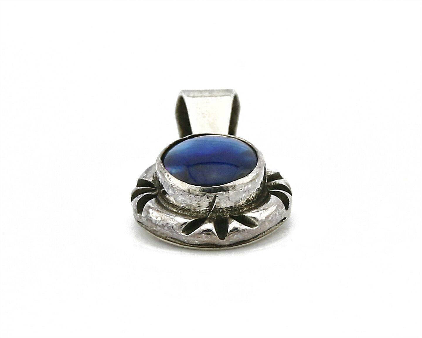 Navajo Hand Stamped Natural Mined Blue MOP in .925 SOLID Silver Pendant