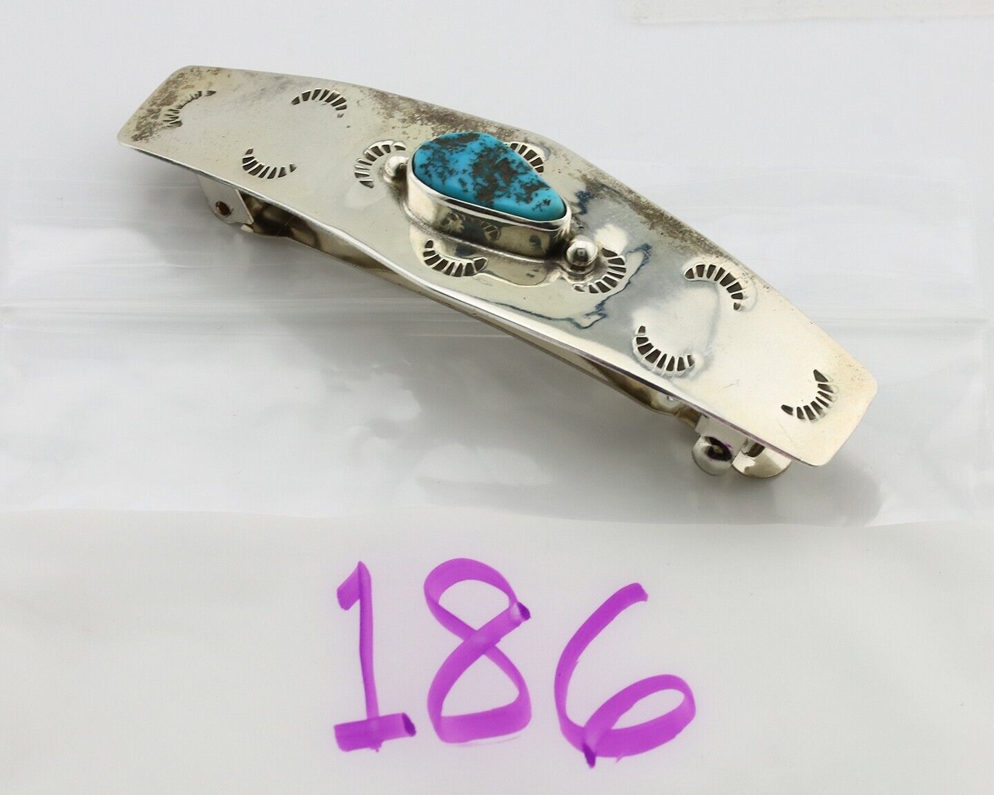 Women's Navajo Hair Clip Barrette 925 Silver Natural Turquoise Native Artist C80