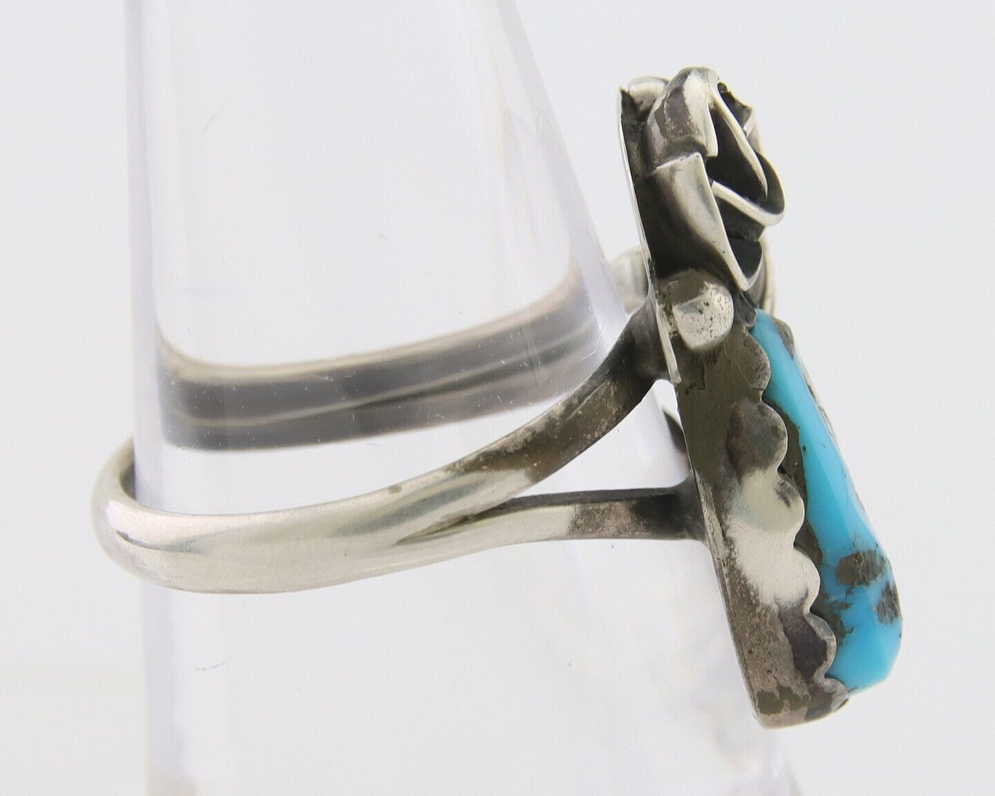 Navajo Ring 925 Silver Sleeping Beauty Turquoise Native American Artist C.80's