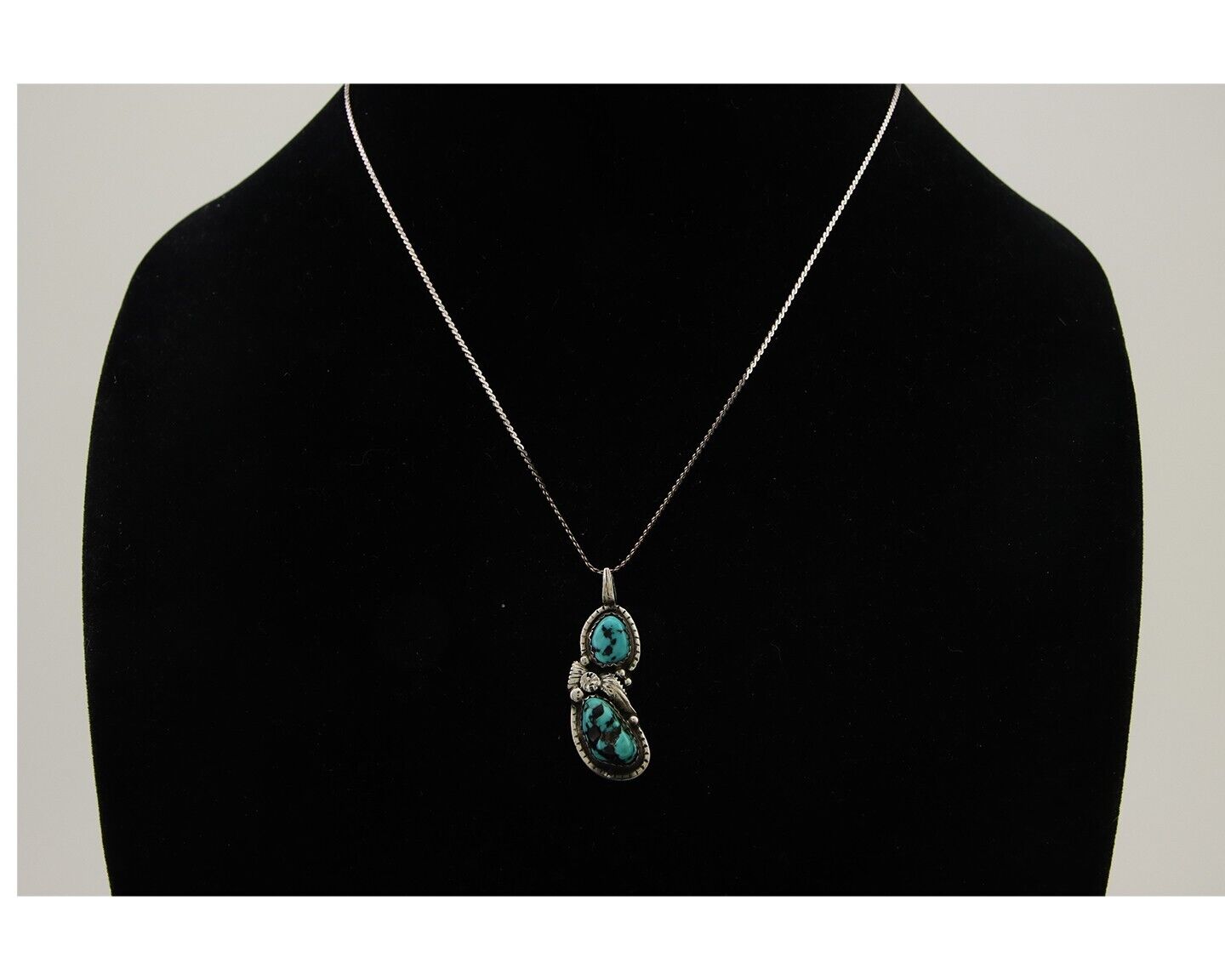 Navajo Necklace 925 Silver Natural Blue Turquoise Artist Signed Tom Willeto C80s