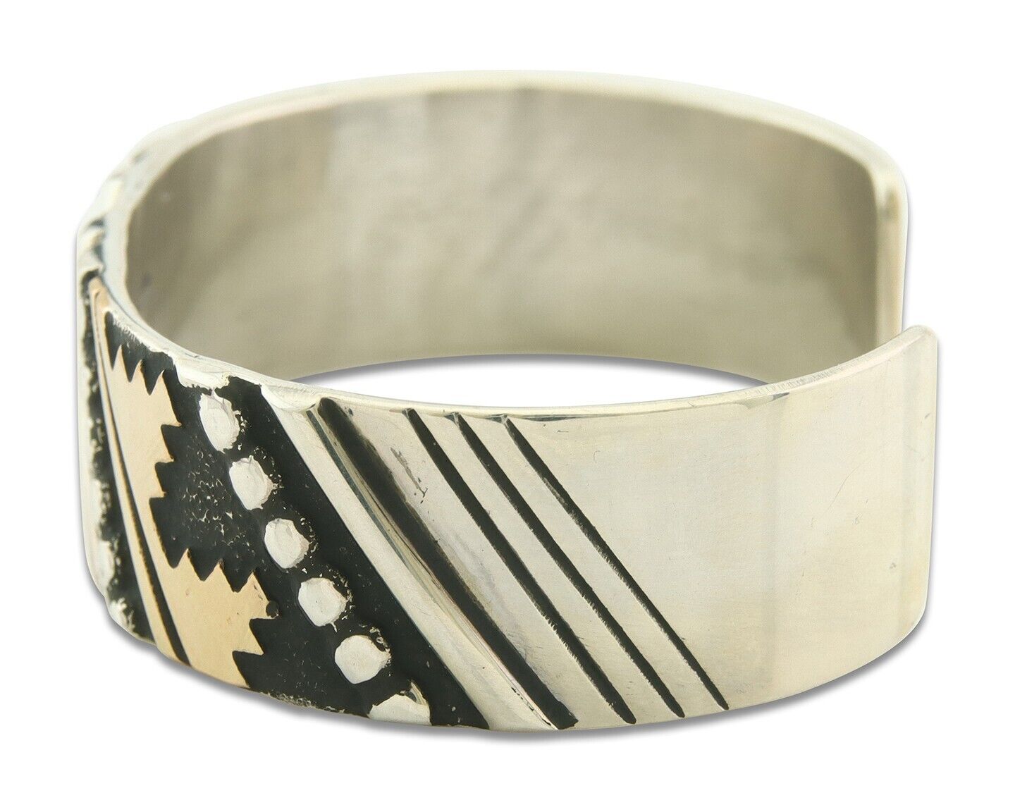 Navajo Bracelet Gold & 925 Silver Handmade 16 mm Wide Signed Thomas Singer C80s