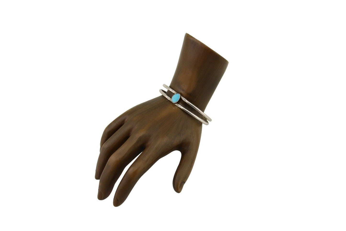 Navajo Hand Stamped Cuff Bracelet Turquoise 925 Silver Native American Artist