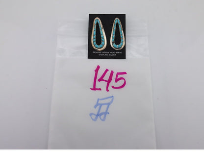 Navajo Earrings 925 Silver Sleeping Beauty Turquoise Native Artist C.80s