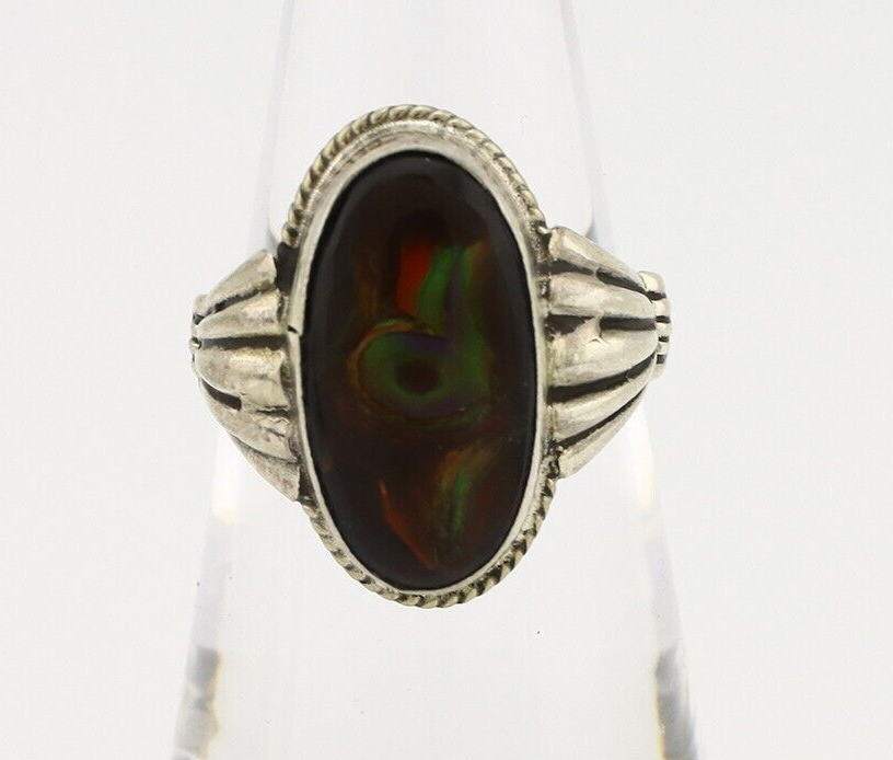 Navajo Handmade Ring 925 Silver Natural High Grade Fire Opal Native Artist C.80s
