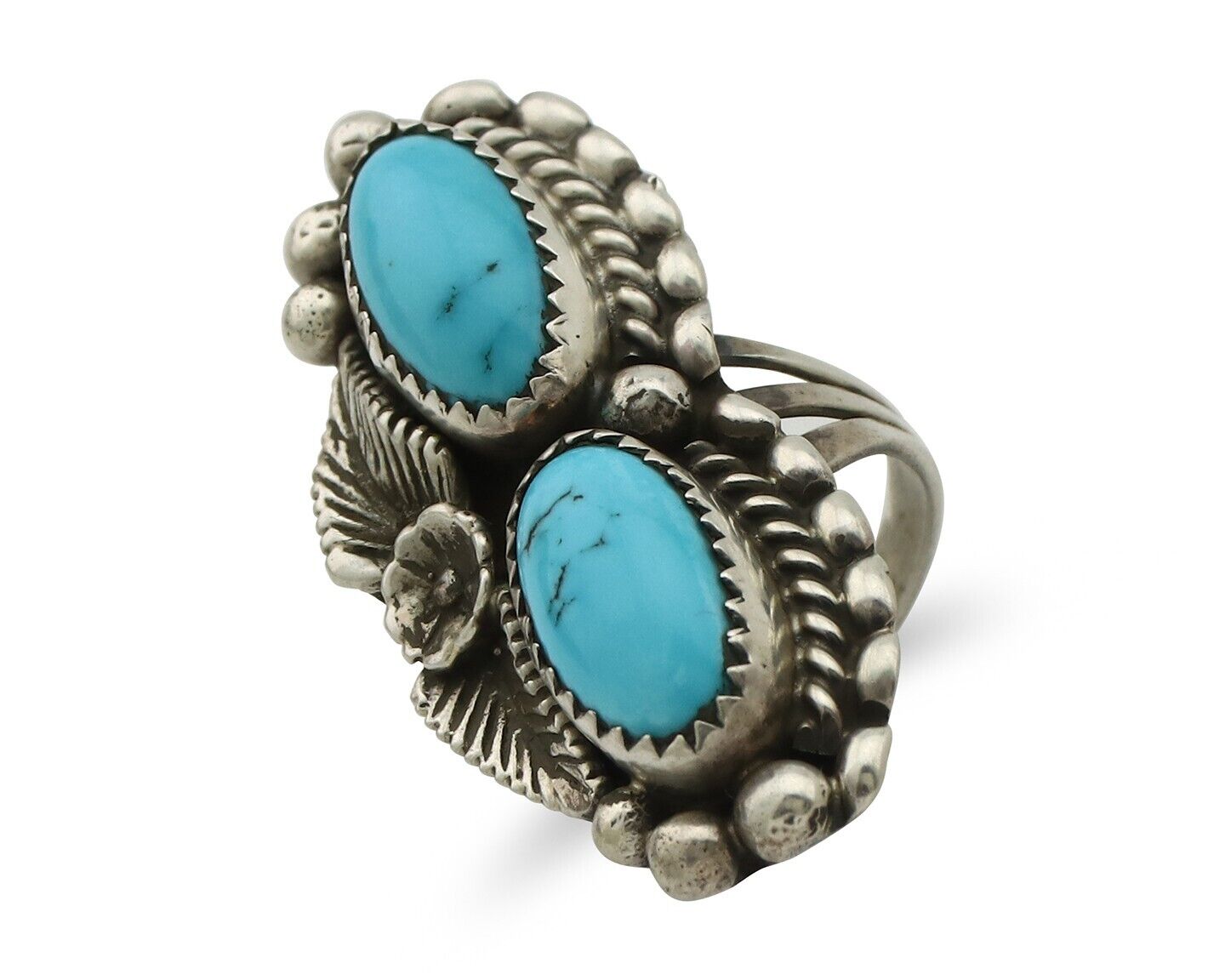Navajo Ring 925 Silver Sleeping Beauty Turquoise Artist Signed SC C.80's
