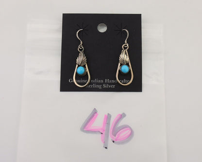 Navajo Dangle Earrings 925 Silver Sleeping B Turquoise Native Artist C.80's