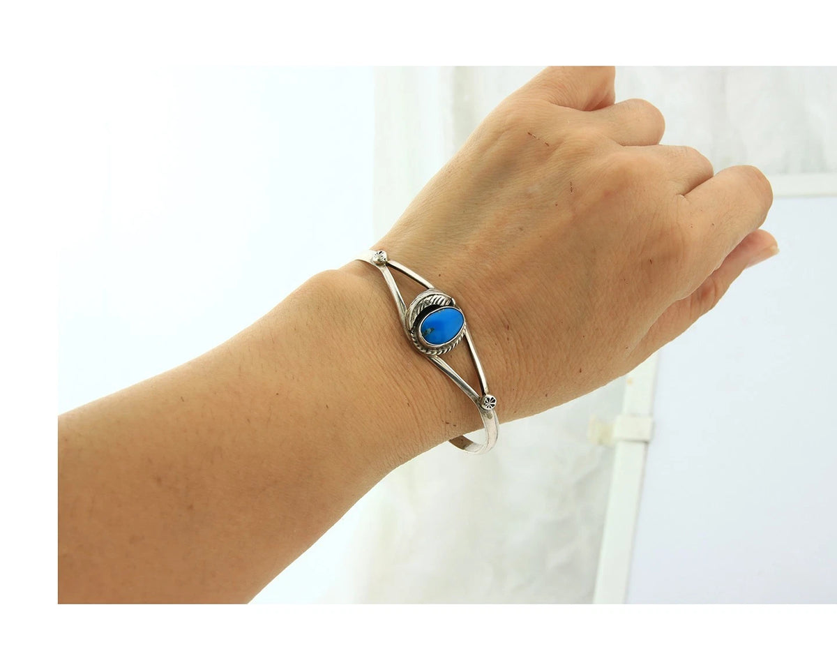 Navajo Cuff Bracelet 925 Sterling Silver Turquoise Vintage Handmade