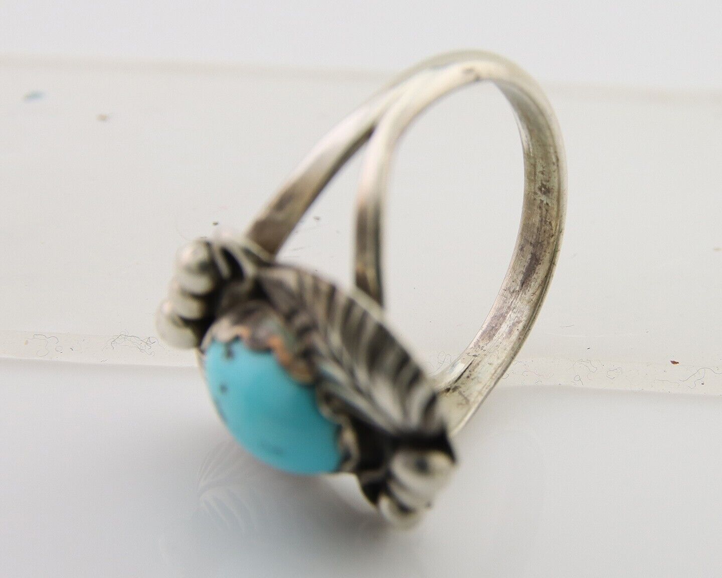 Navajo Ring 925 Sterling Silver Blue Turquoise Native American Artist C.80's