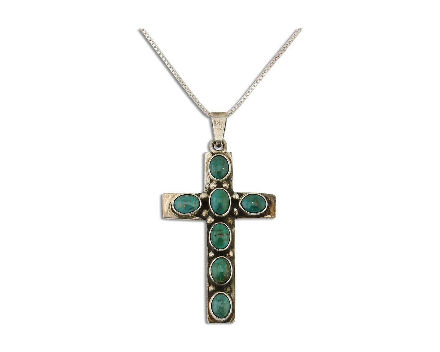Navajo Cross Pendant 925 Silver Turquoise Artist Signed C Montoya C.80's