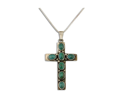 Navajo Cross Pendant 925 Silver Turquoise Artist Signed C Montoya C.80's
