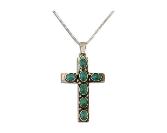 Navajo Cross Pendant 925 Silver Turquoise Artist Signed C Montoya C.80's