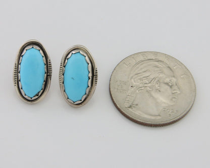 Navajo Earrings 925 Natural Blue Turquoise Native American Artist C.80's