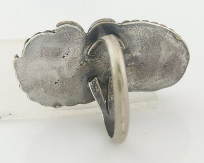 Navajo Ring 925 Sterling Natural Coral & Turquoise Native Artist C.80's Size 7.5