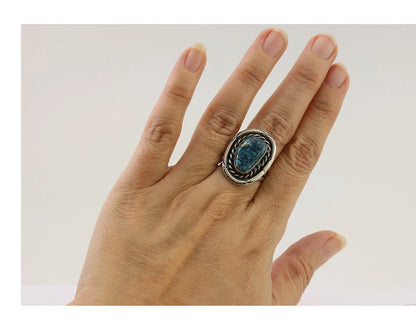 Navajo Handmade Ring 925 Silver Spiderweb Turquoise Native American Artist C.80s