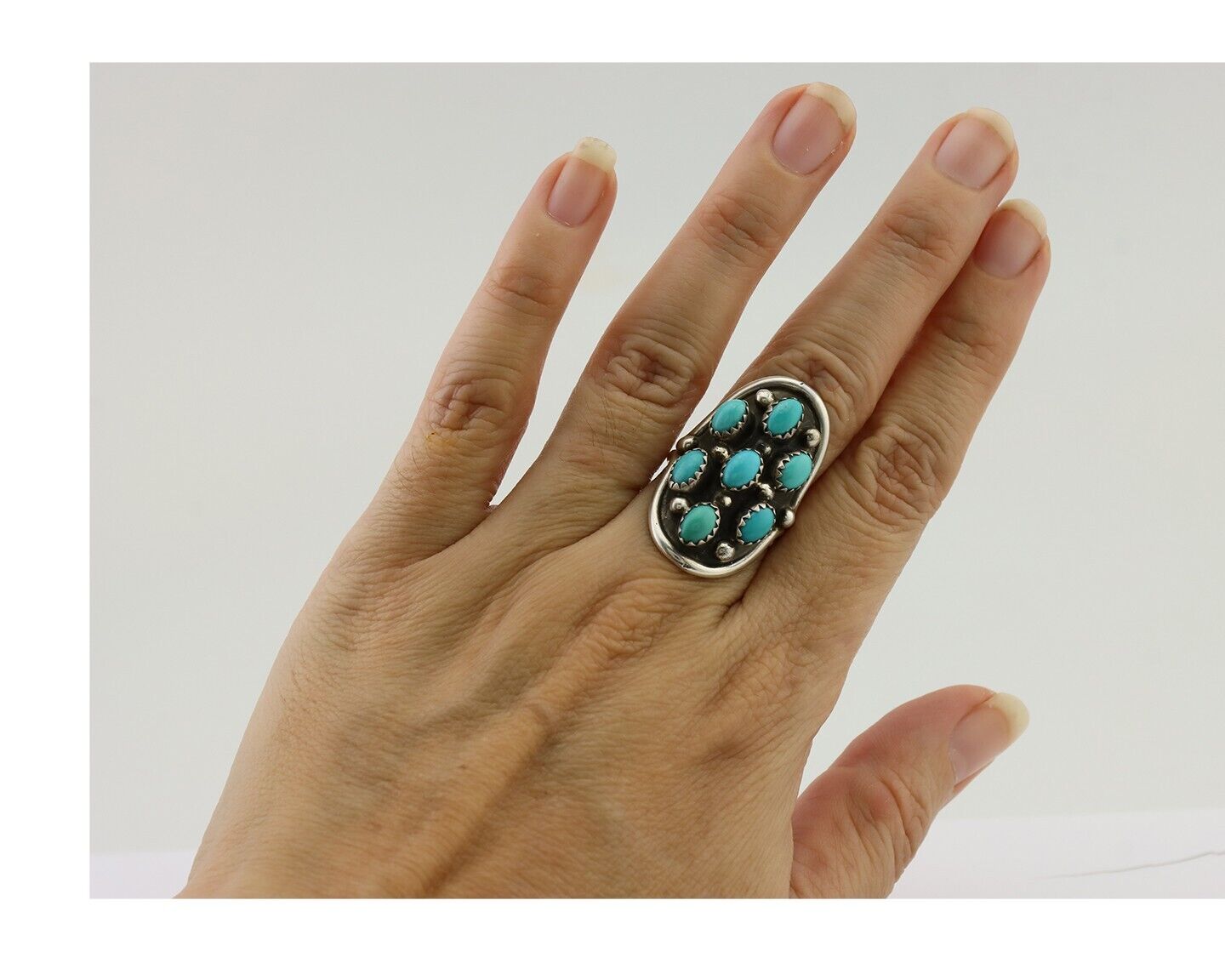 Navajo Handmade Ring 925 Silver Kingman Turquoise Artist Signed BB C.80's