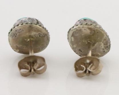 Navajo Earrings 925 Silver Natural Blue Turquoise Native American Artist C.80's