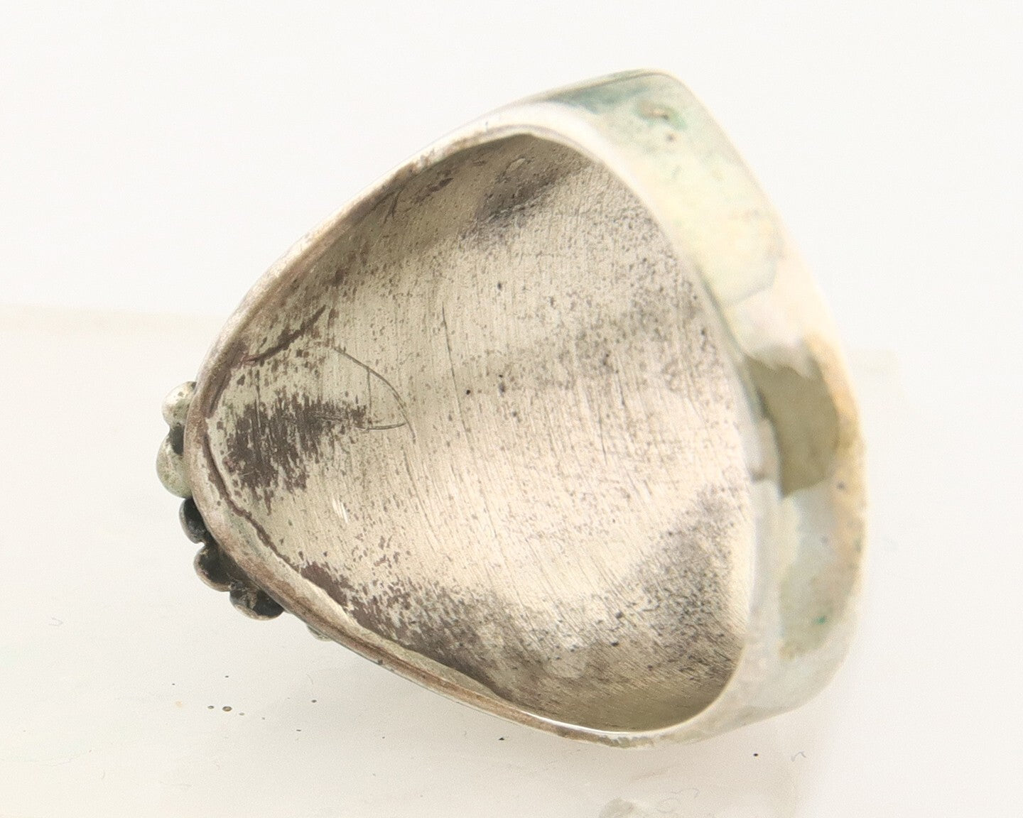 Navajo Ring 925 Sterling Turquoise & Coral Native Artist C.80's Size 6.5