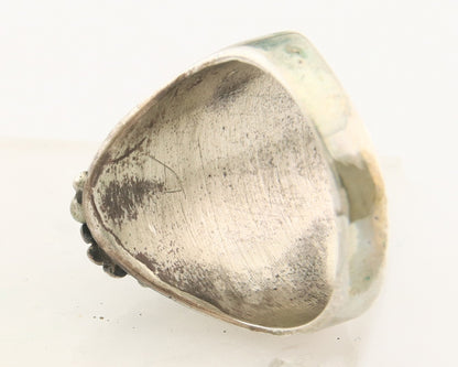 Navajo Ring 925 Sterling Turquoise & Coral Native Artist C.80's Size 6.5