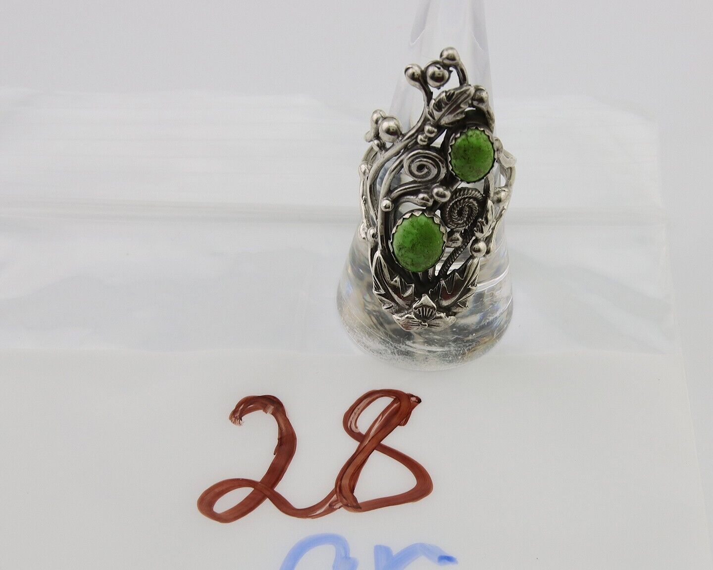 Navajo Ring 925 Silver Natural Gaspiete Artist Signed Prairie Fire C.80's