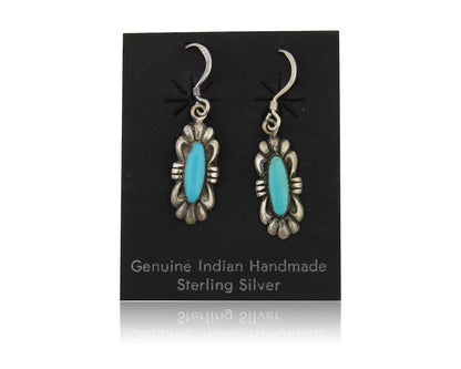 Navajo Hand Stamped Earrings 925 Silver Natural Turquoise Native Artist C.80's
