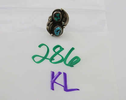 Navajo Ring 925 Silver Natural Blue Green Turquoise Signed MC C.80's