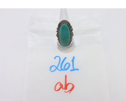 Navajo Ring 925 Silver Natural Blue Turquoise Artist Signed TALHAT C.80's
