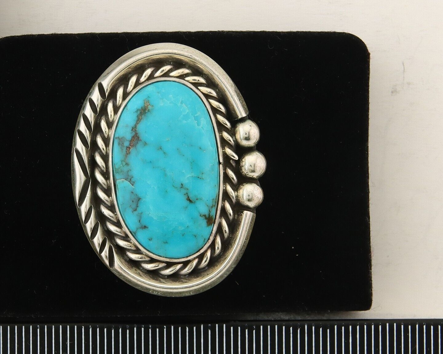 Navajo Ring 925 Sterling Natural Blue Turquoise Signed Ben S C.80's Size 6.5
