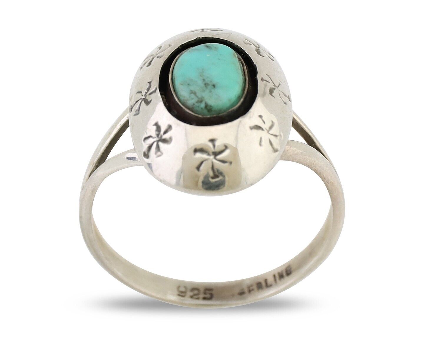 Navajo Ring 925 Silver Kingman Turquoise Native American Artist C.80's