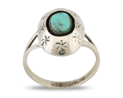 Navajo Ring 925 Silver Kingman Turquoise Native American Artist C.80's