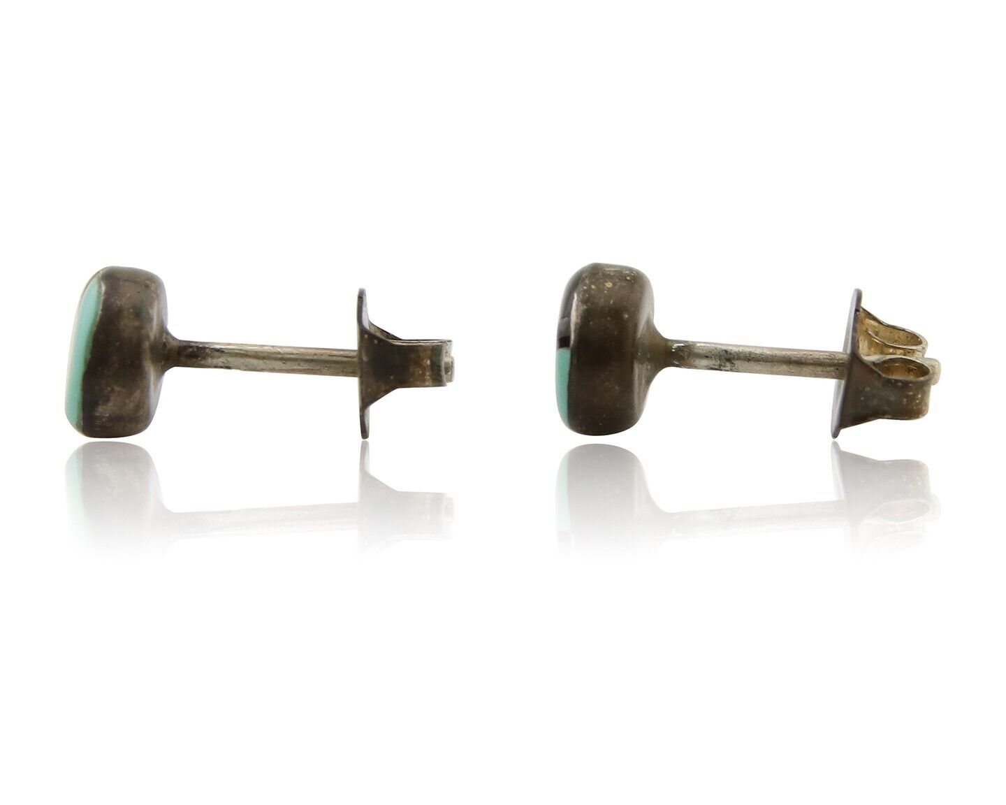 Navajo Earrings 925 Silver Inlaid Natural Onyx & Turquoise Native American C.80s