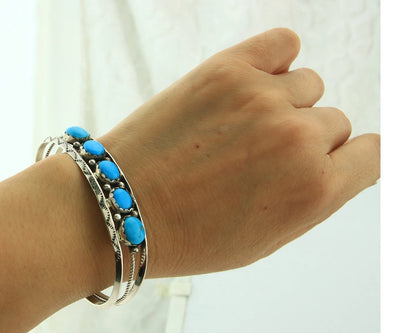 Navajo Cuff Bracelet 925 Sterling Silver Turquoise Handmade Vintage Signed R