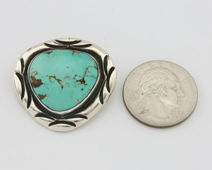 Navajo Pin 925 Silver Natural Mined Turquoise Artist Signed C Montoya C.80's