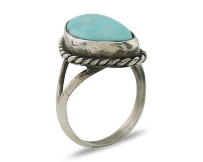 Navajo Ring 925 Silver Blue Gem Turquoise Artist Signed Rabbit Stick C.80's