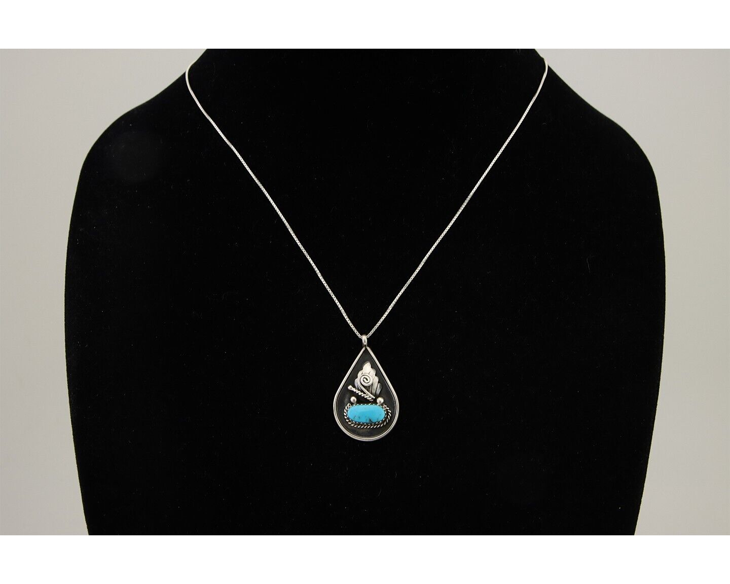 Navajo Necklace 925 Silver Natural Blue Turquoise Artist Signed JASON BAHE C.80s