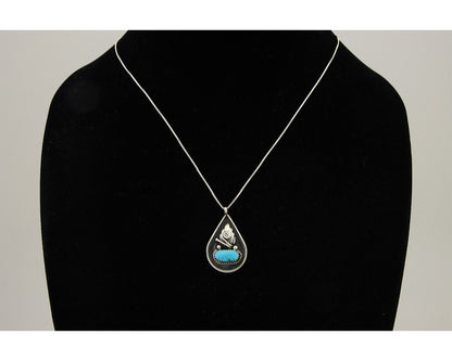 Navajo Necklace 925 Silver Natural Blue Turquoise Artist Signed JASON BAHE C.80s