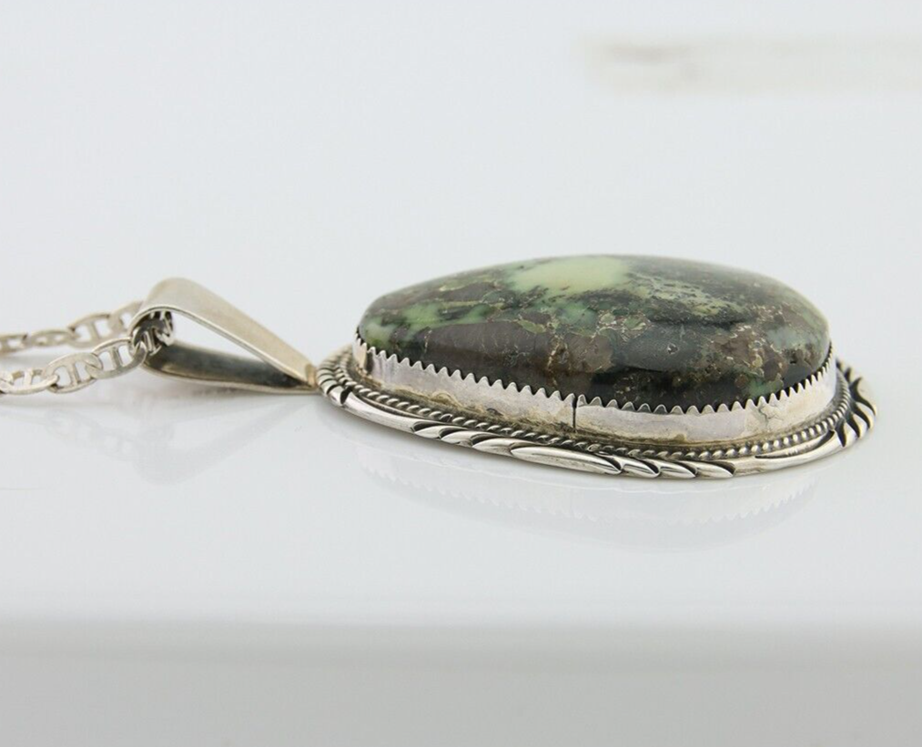 Navajo Necklace 925 Silver Natural Green Turquoise Artist Signed Mike Begay C80s