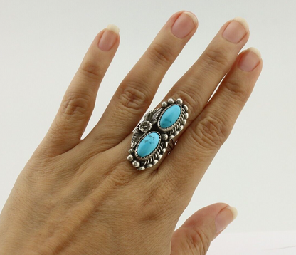 Navajo Ring 925 Silver Sleeping Beauty Turquoise Artist Signed SC C.80's