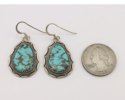 Navajo Dangle Earrings 925 Silver Whole Blue Turquoise Signed Begay C.80's