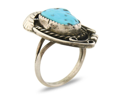 Navajo Ring 925 Sterling Natural Blue Turquoise Native Artist C.80's Size 7.0