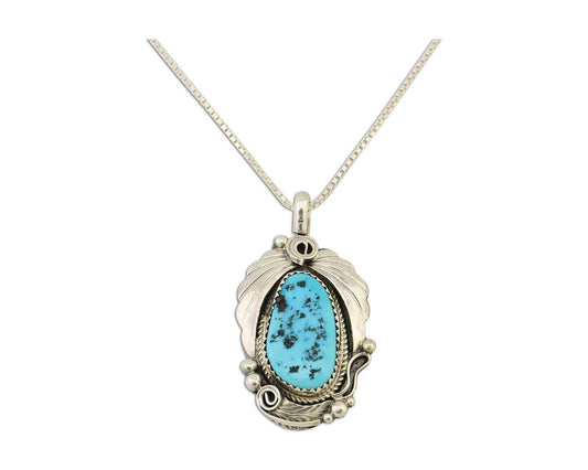 Navajo Necklace 925 Silver Sleeping Beauty Turquoise Signed Justin Morris C.90's