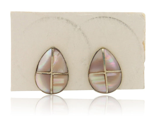 Navajo Earrings 925 Silver Pink Mussel Native American Artist C.80's