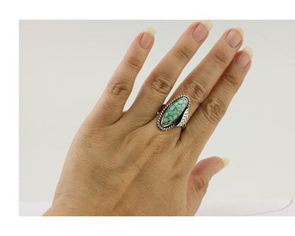 Navajo Handmade Ring 925 Silver Natural Turquoise Artist Signed GC01 C.80's