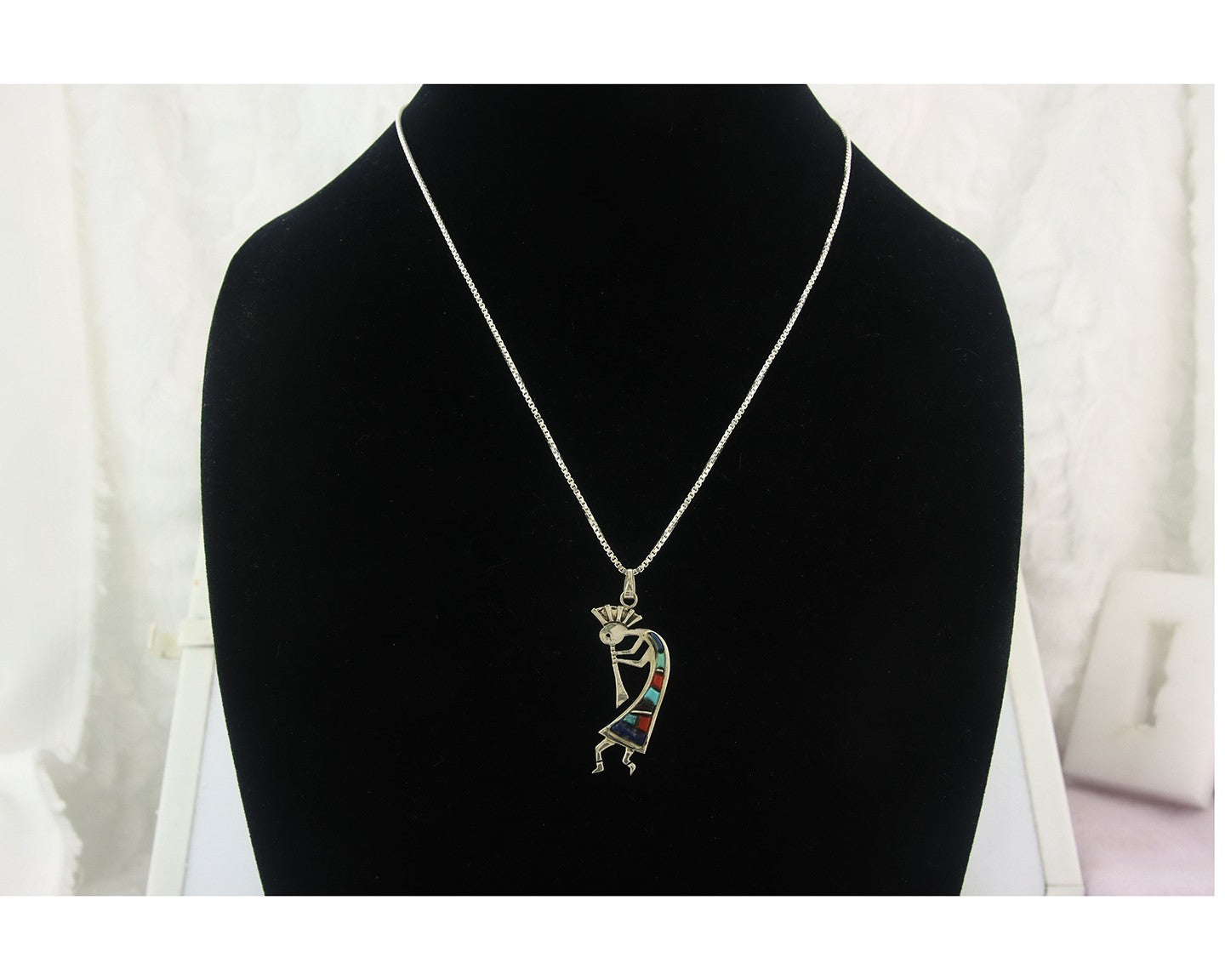 Navajo Kokopelli Necklace Sterling Silver Authentic Natural Gemstone