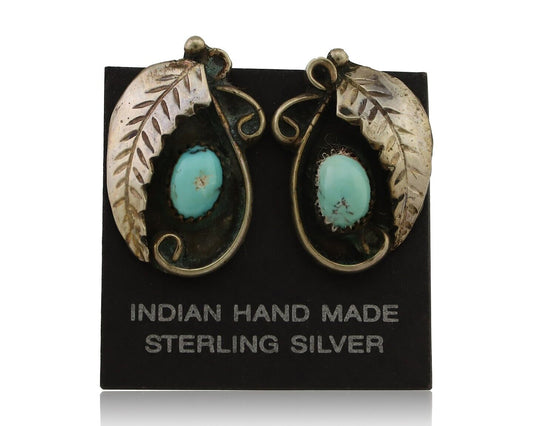 Navajo Earrings 925 Silver Natural Turquoise Native American Artist C.80's