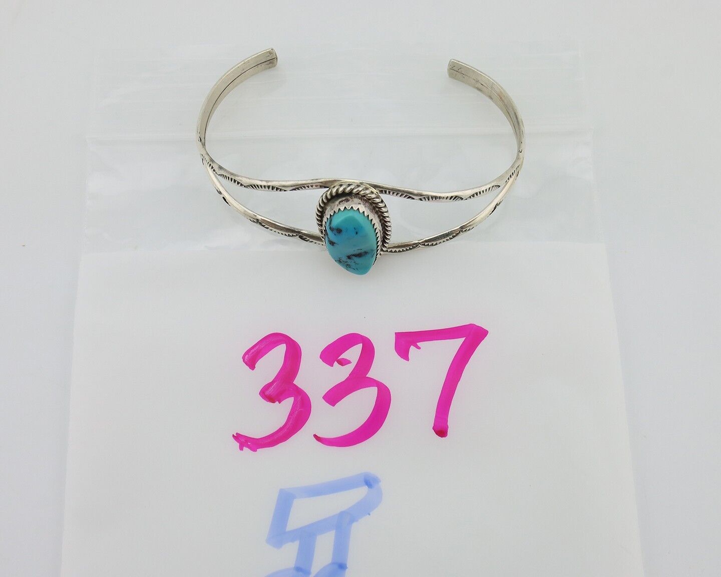 Navajo Bracelet 925 Silver Sleeping Beauty Turquoise Signed Robert Vandover C80s