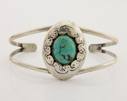 Navajo Hand Stamped Cuff Bracelet Turquoise 925 Silver Native American Artist